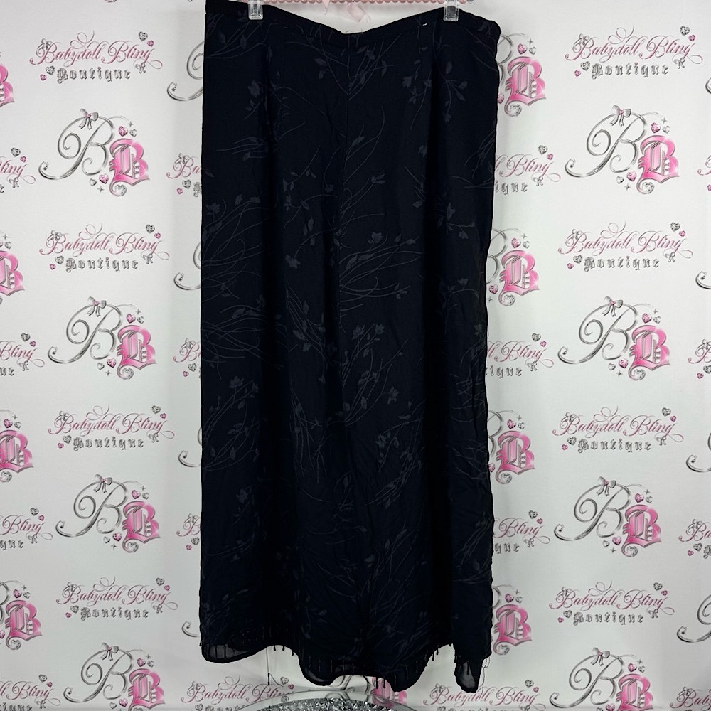 Eddie Bauer Black Floral Maxi Skirt beaded bottom embroidered flowers